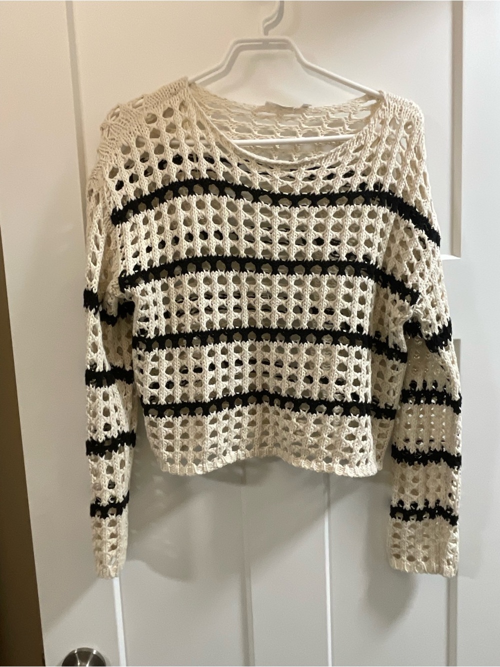 Cream Open-Knit Stripe Sweater